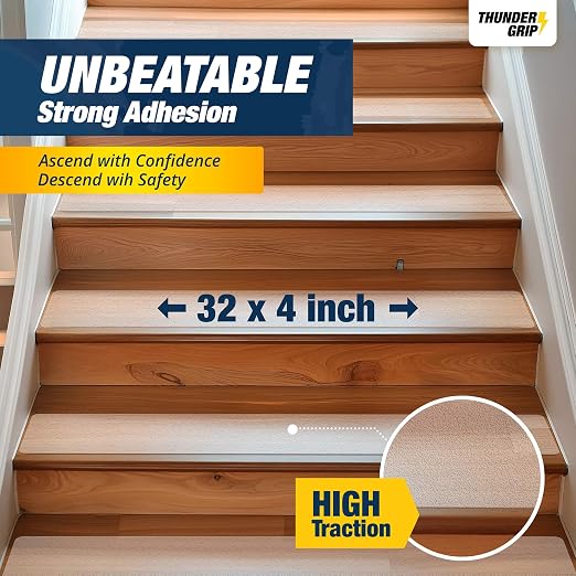 Clear Stair Treads Non-Slip Indoor 32" x 4" 18-Pack - Stair Grips for Wood