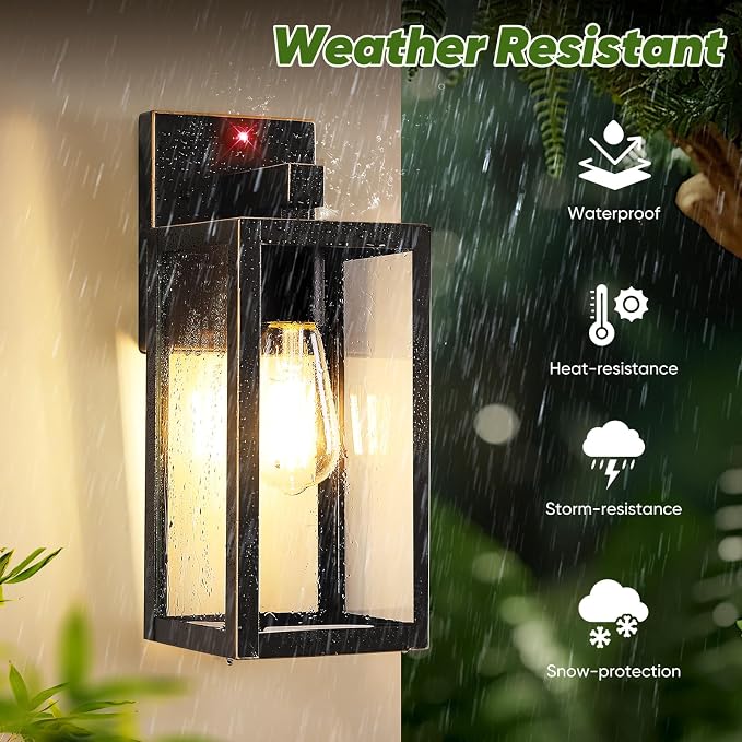 2-Pack 13” Upgraded Motion Sensor Outdoor Wall Lights, Bronze | Auto ON/OFF, 3 Lighting Modes, Waterproof, Rust-Resistant, Durable Metal & Clear Glass, Standard E26 Sockets, Easy to Install