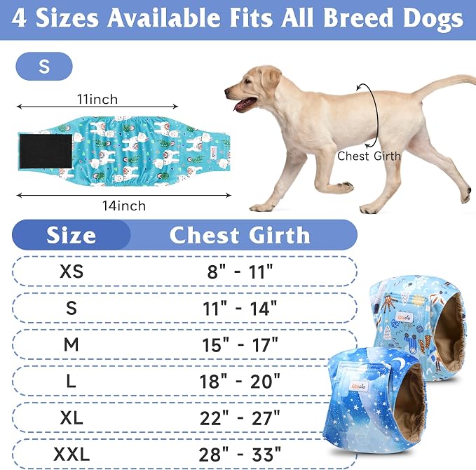 5 Pack Dog Diapers Male Reusable, Premium Belly Bands for Dogs, High Absorbing Male Dog Pee Wraps for Doggie in Incontinence or Excitable Urination Galaxy XL