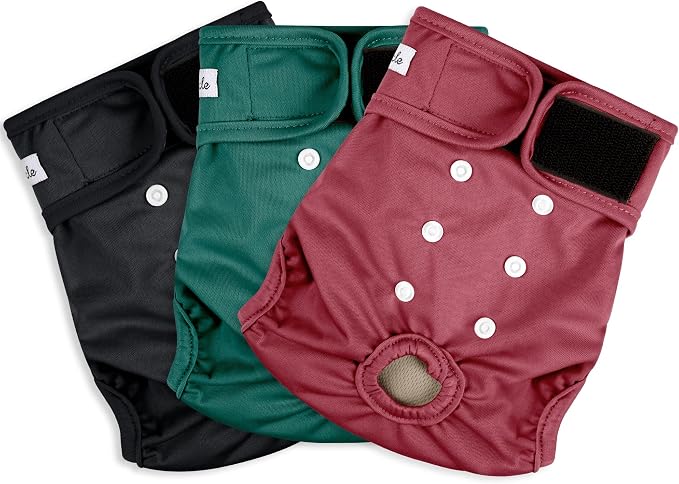 3 Pack Female Dog Diapers - Reusable Diapers for Doggie in Heat - Highly Absorbent Dog Diapers Female for Pet Incontinence with Adjustable Snaps (Red,Grreen,Black, L)