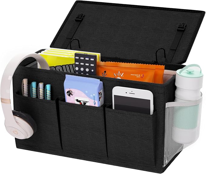 Bedside Caddy Storage Organizer for Bed Rails, Bed Caddy with 6 Pockets | Bedside Organizer with Fixed Straps and Hooks, Mattress Supported Versatile for Home, Dorm, Bunk, Hospital and Crib Bed