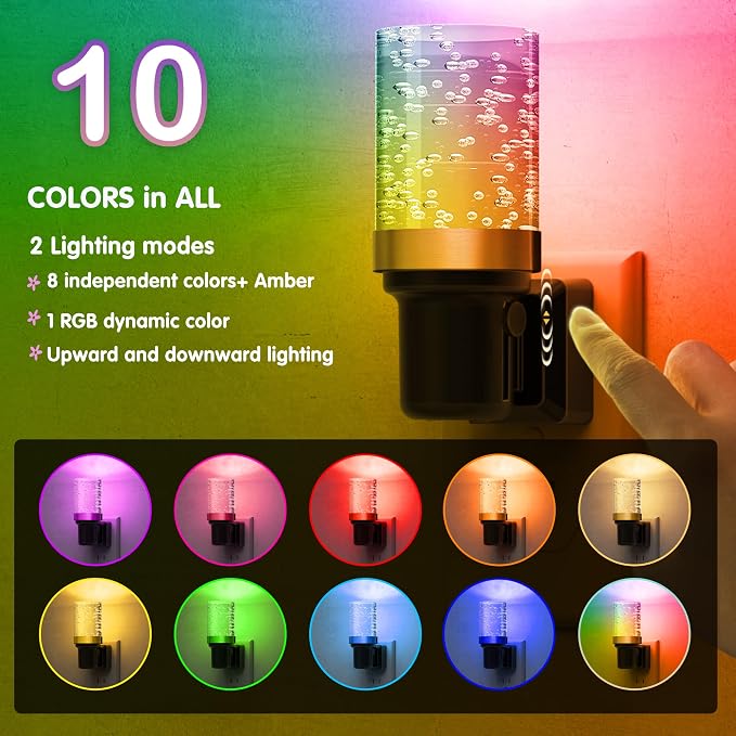 L LOHAS LED Night Light, 2 Pack Dimmable Night Lights Plug into Wall | Color Changing Nightlight RGB with Auto Light Sensor for Halloween, Christmas, Holiday, Hallway Bedroom Kids Room
