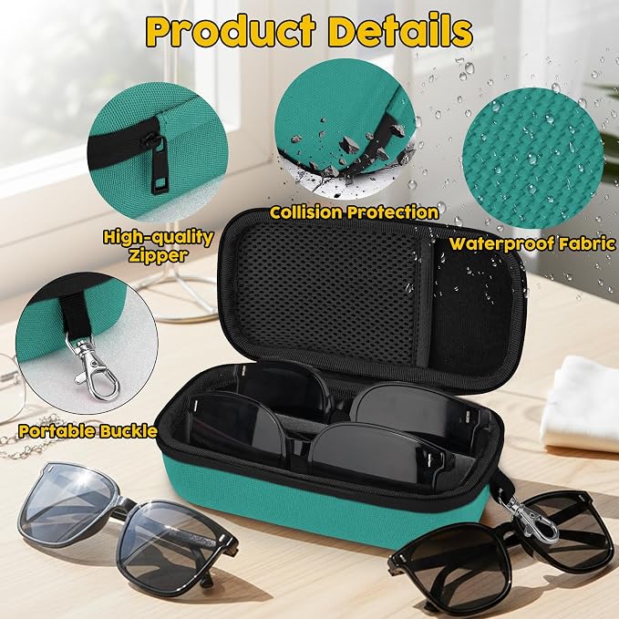 Double Eyeglasses Case,Hard Shell Glasses Case Travel Sunglasses Organizer with Adjustable Slot & Clip for Men Women
