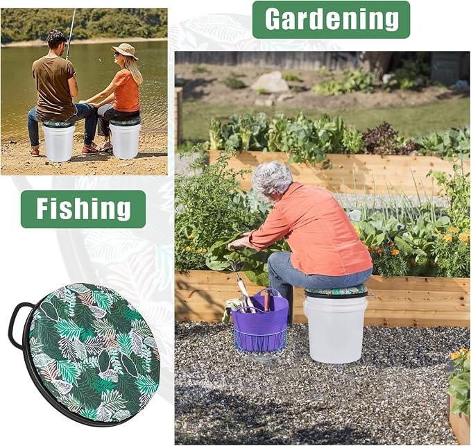 Foxtune 360-Degree Swivel Bucket Seat, 5 Gallon Bucket Lid, Spin Bucket Seat Cushion, Silent, Comfortable, Water-Resistant, for Fishing, Gardening, Hunting and Camping