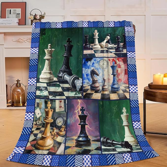 Yibuda Chess Blanket Chess Board Flannel Plush Throw Blanket Cozy Board Game Decor Fleece Stuff Blanket Gifts for Lover Girls Boys Kids Adults Women Bed Travel 40"x50"