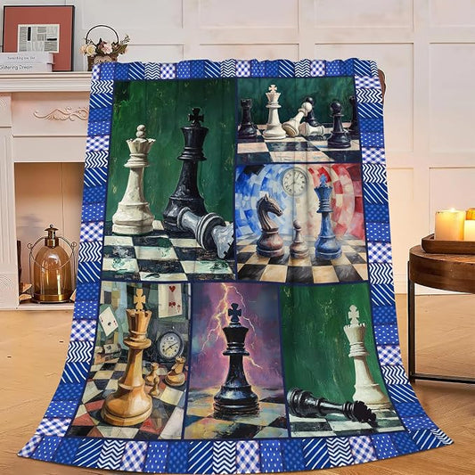 Yibuda Chess Blanket Chess Board Flannel Plush Throw Blanket Cozy Board Game Decor Fleece Stuff Blanket Gifts for Lover Girls Boys Kids Adults Women Bed Travel 50"x60"