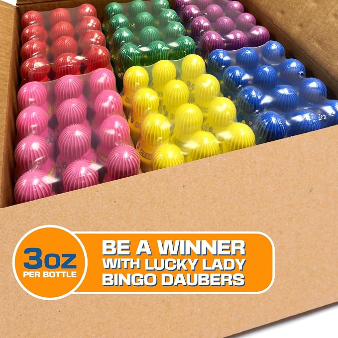 Lucky Lady Bingo Daubers Bulk, 72-Pack Multicolors Bingo Dauber for Adults - Smooth & Even Application, Non-Drip & Quick-Dry Formula Bingo Markers Daubers for Bingo Halls - Made with Dab-O-Ink