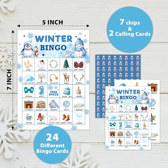 Christmas Bingo Game - Winter Bingo Card - 24 Players Bingo Game Set Indoor Outdoor Activities - Christmas, New Year Party Favors Supplies -A11