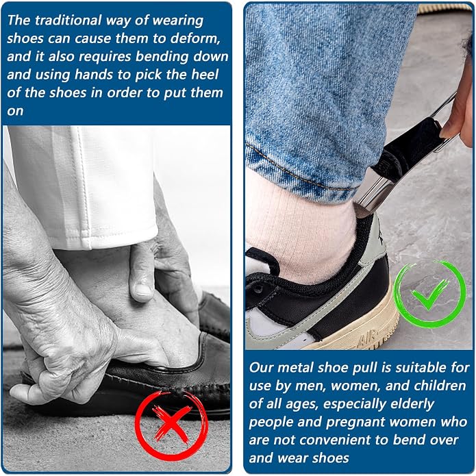 EYIWEITING Folding Mini Metal Shoe Pulls 5.7 Inch - Travel Friendly for Men, Women and Children - Pack of 2