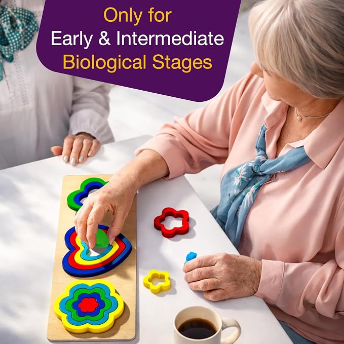 15 Pieces Cognitive Toys for Dementia, Activities for Seniors, Large Wooden Dementia Games for Parkinson Patients, Easy Geometric Alzheimer Puzzles for Elderly, Shape Pattern Matching Board Gifts