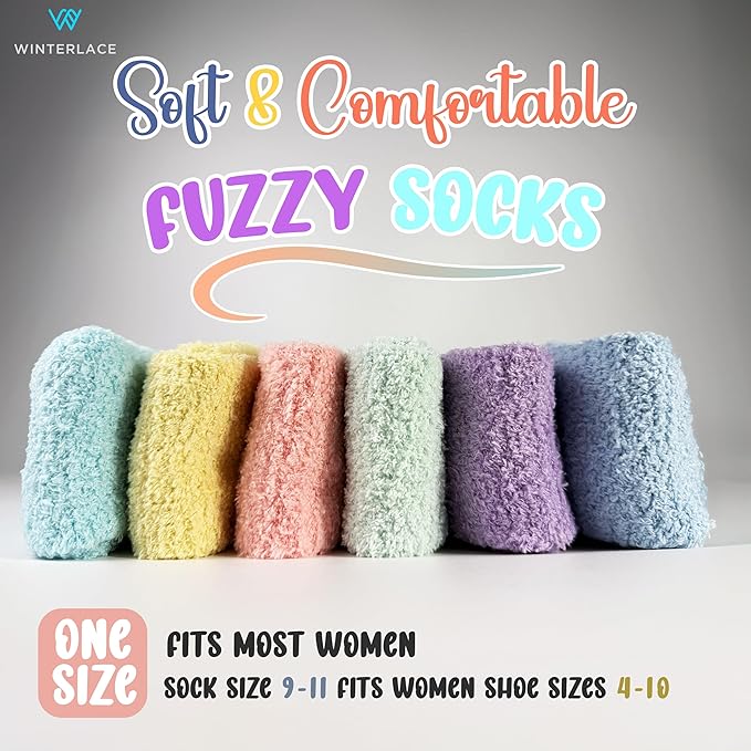 12 Pairs Fuzzy Socks for Women, Soft Fluffy Cozy Thick Warm Winter Holiday Stocking Stuffer Bulk Pack
