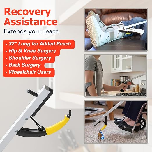 Sammons Preston Reacher, 32" Lightweight Grabber Reacher Tool with Super Strong Magnetic Tip, Ergonomic Grip & Claw Jaw, Portable Reaching Aid for Seniors, Daily Living & Home Use, Standard Silver