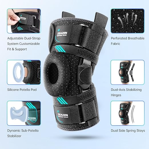 Hinged Knee Brace with Dual Metal Side Stabilizers & Patella Support – Adjustable Open Patella Knee Support for Men and Women – Helps with ACL, MCL, Meniscus Issues – Breathable Design for Sports, Running, Workout (Medium)