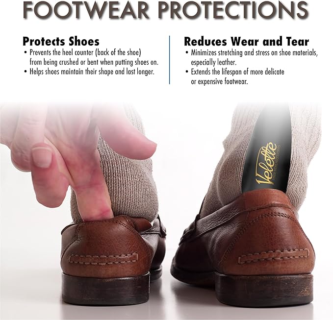 Velette Metal Shoehorn - 2 Pack 7.5" Long Shoe Horn, Travel Shoe Horn for Kids, Men & Women - Stainless Steel Shoes Helper, Spoon, Travel Size Shoehorn for Boots, Shoes, Sneakers & Heels - Black