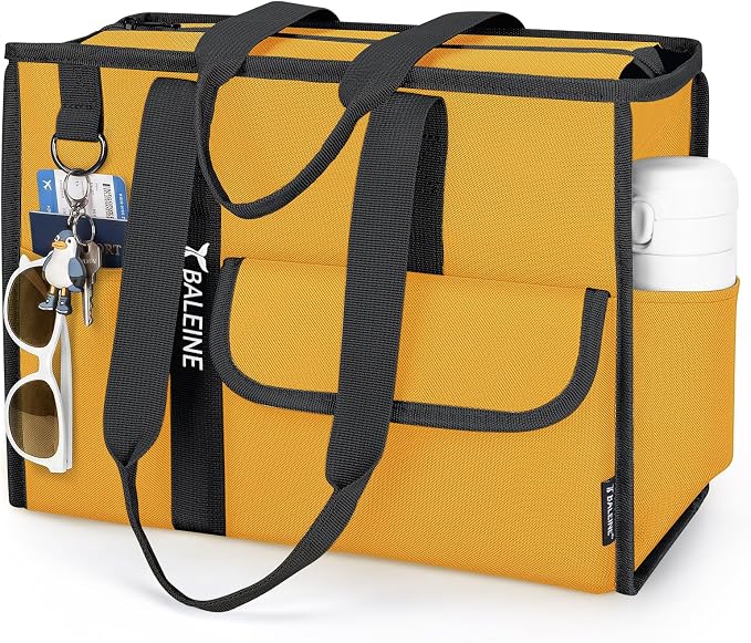 BALEINE Large Utility Tote Bag with Reinforced Bottom, Multi Pockets Foldable Tote Bag for Nurse, Travel, Work