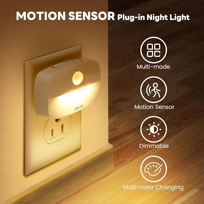 ZISUYU Plug-in LED Night Light with Motion Sensor,Dimmable,Color Changing