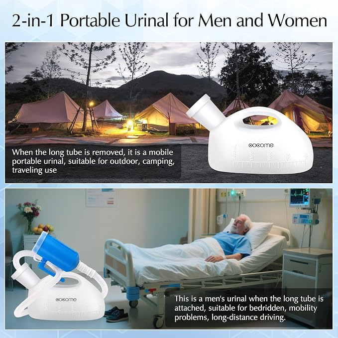 Portable Urinals for Men, OOCOME Men Urinal Bottle Spill Proof Reusable Male Pee Bottle Camping Toilet Thicken Men's Potty 2000 ml 47.2" Long Tube with Lid