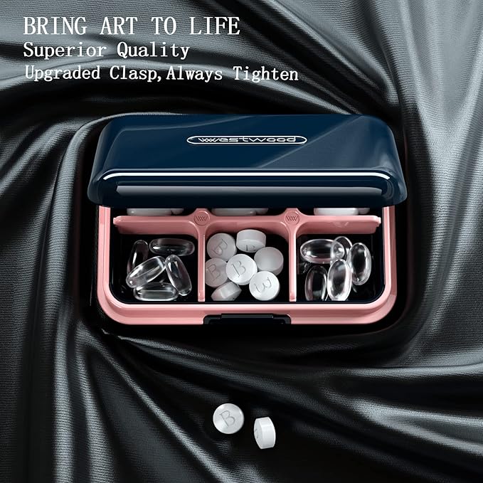 Travel Pill Organizer Moisture Waterproof Small Pill Box for Pocket Purse 6 Compartments Portable Pill Case Medicine Vitamin Holder Container (White, 6 Compartments)