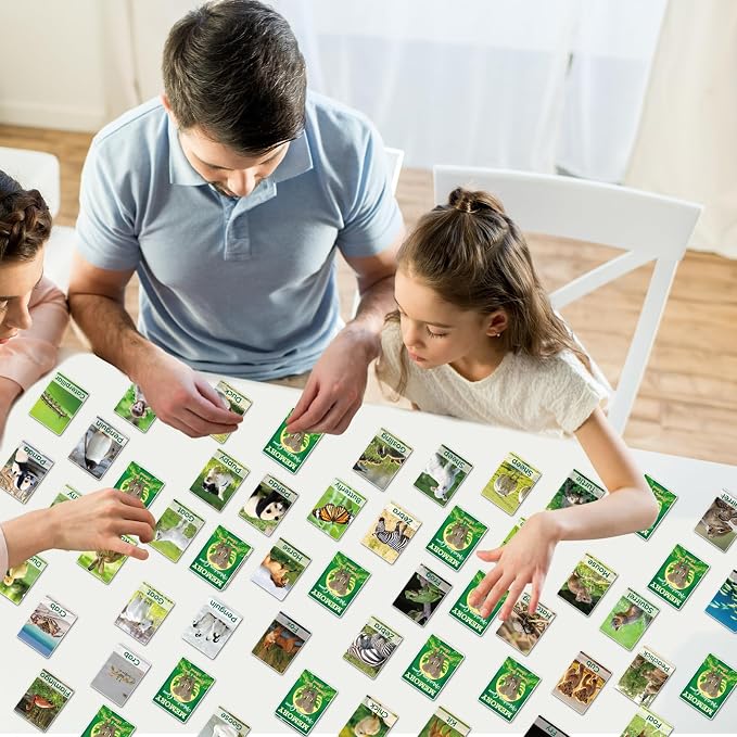 gisgfim 100 PCS Memory Matching Game Adult & Baby Animal Memory Games Educational Matching Game for Kids and Adults A Fun & Fast Animal Memories Games Toddlers Preschool Family Board Gift