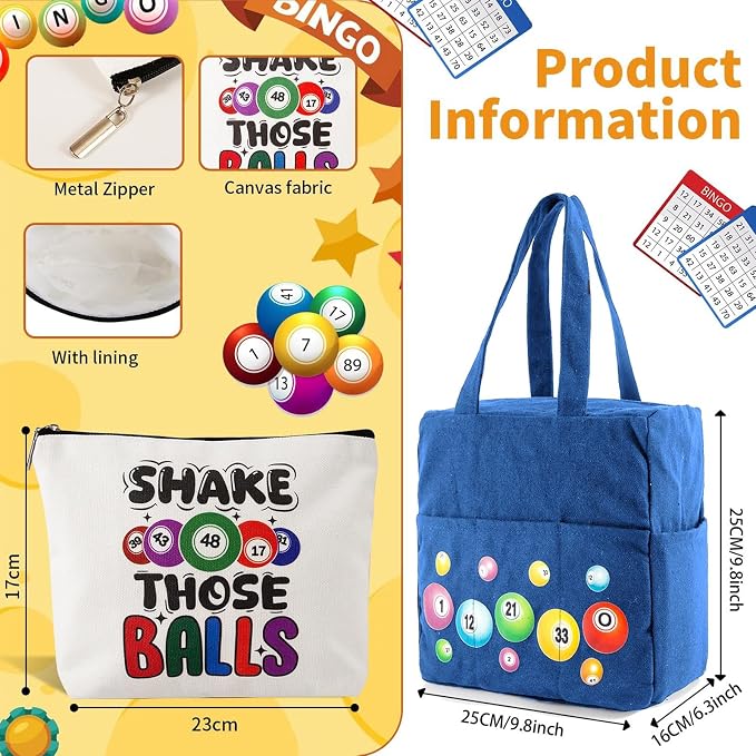 Bingo Bags with Pockets on Clearance, Bingo Bag with Zipper and Polyester Bingo Daubers Makeup Bag, Bingo Bags and Accessories Tote Gifts Game Suitable for Women and Girls (Blue)