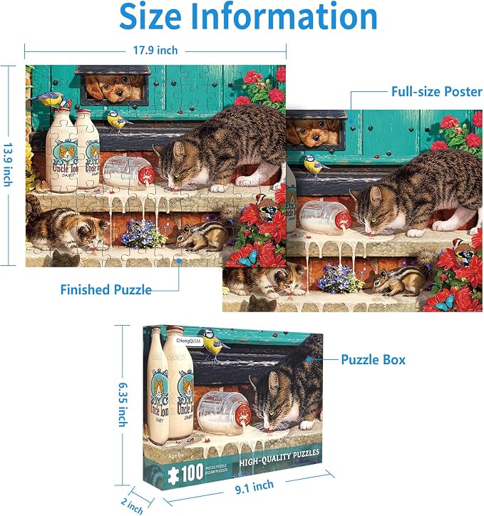 100 Piece Puzzles for Kids Cat 100 Piece Puzzles for Adults, Cute Kitten 100 Pieces Puzzle for Kids Ages 4-8, Doorstep Raiders Puzzle for Seniors Teens Brain Teaser