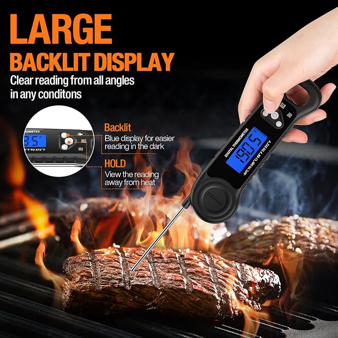 AMMZO Meat Thermometer Digital, Instant Read Food Thermometer for Cooking, Grilling, Baking, Frying & Candy Making, Essentials Kitchen Gadgets Accessory, Gifts for Men Women Dad Mom Birthday