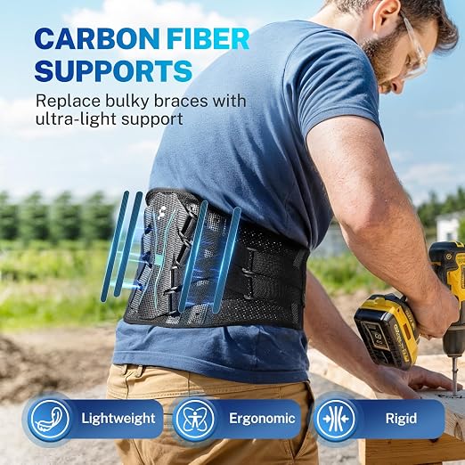 Back Brace for Women Men, Reinforced 3D Lumbar Support Pad, 4 Carbon Fiber Splints, Ultra-thin Air Mesh, Wear for Under Clothes, for Lower Back Pain Relief, Sciatica, Posture, Lifting, Size M