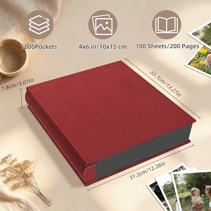 Popotop Photo Album 4x6 1000 Pockets for Wedding Gifts,Linen Hardcover Picture Albums for Family Anniversary Baby Vacation Pictures