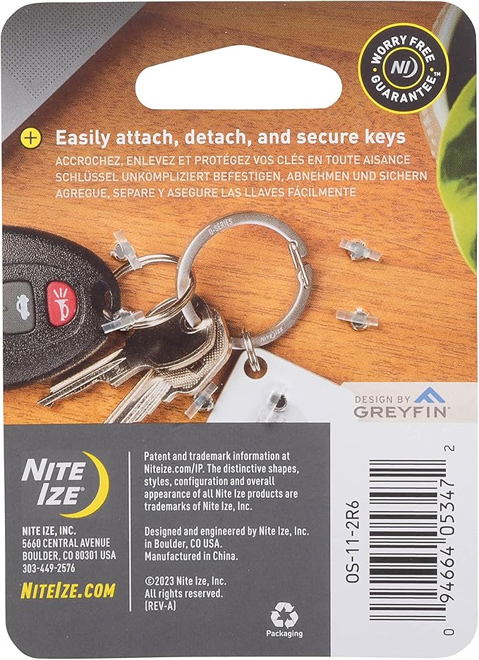 Nite IZE O-Series Gated Key Ring, Stainless Steel Split Ring Alternative, 2 Pack