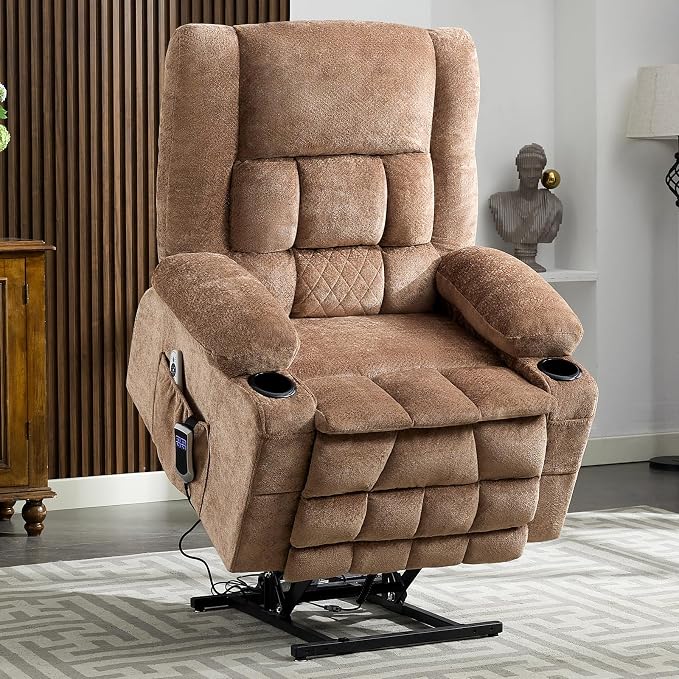 Power Lift Recliner Chair for Elderly with Lumbar Heat and Massage, Electric Lift Chair with Remote and USB Port, Wide Seat Recliner with Cup Holders for Living Room, Bedroom