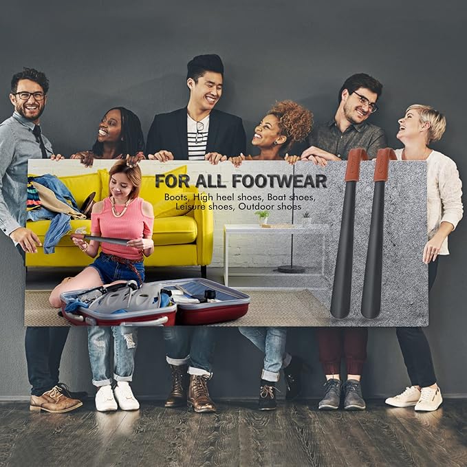 ZOMAKE Shoe Horn Long Handle for Seniors Men Women,Metal Long Shoehorn for Boots,16.5" Shoe Spoon Helper