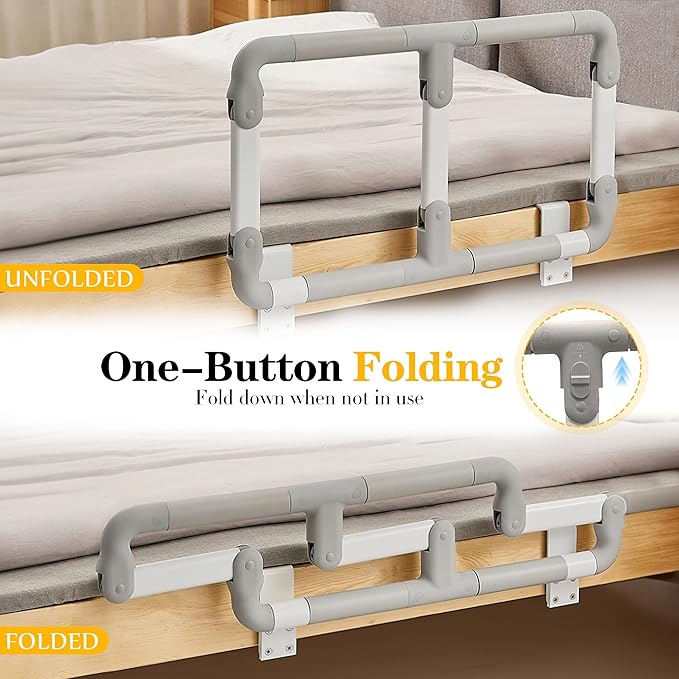 Folding Bed Rails for Elderly Seniors, Bed Assist Rail with Adjustable Heights for Easily Getting in or Out of Bed, Bed Rail Safety Bar, Fits King, Queen, Full, Twin, Medium