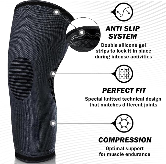POWERLIX Knee Compression Sleeve (Pair) - Best Knee Brace for Knee Pain for Men & Women – Knee Support for Running, Basketball, Volleyball, Weightlifting, Gym, Workout, Sports