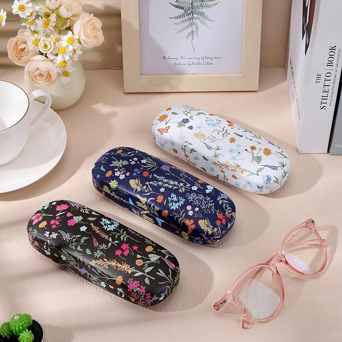 3 Pcs Eyeglasses Case，Hard Shell Glasses Case Protective with Cleaning Cloth Reading GlassesCase for Women Man