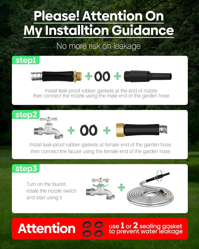 Short Metal Garden Hose 3 ft Connector, Stainless Steel Small Hose Extension Adapter for Hose Reel, Long, Flexible, Lightweight & Heavy Duty Water Pipe, No Kinking Outdoor Water Hose for Yard, 3 Feet