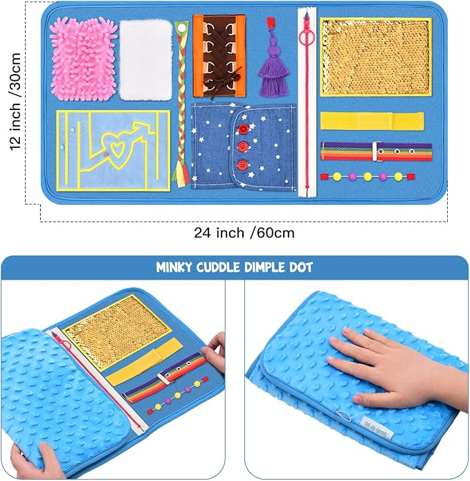 Fidget Blanket, Dementia Activities for Seniors, Alzheimer's Products, Aids in Therapy of Person with Autism, Alzheimers and Dementia. (12 x 24 in)