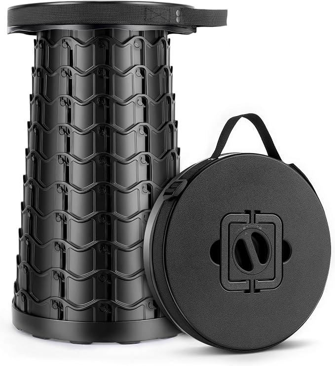 Portable Heavy Duty Collapsible Stool - Adjustable Stool for Camping | Wide Seat, 20.3'' Extra Tall, 1000 LBs Load Capacity, Retractable, Folding Chair for Fishing, Hunting & Outdoor