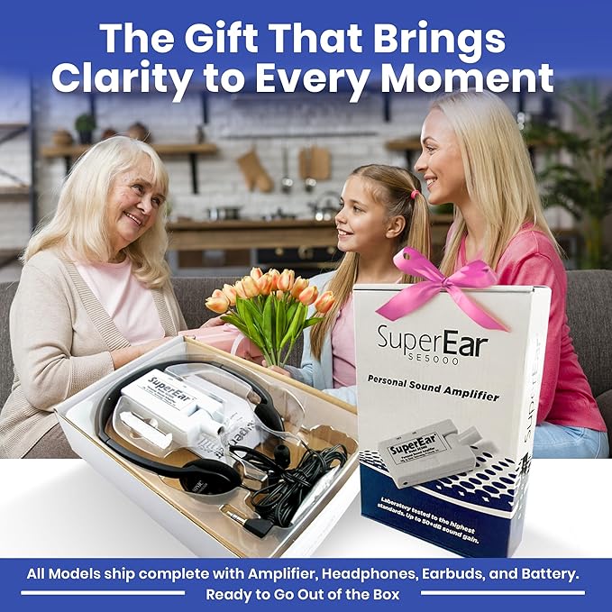 SuperEar Model SE5000 (PSAP) for Seniors - Hearing Amplifiers for Seniors, Super Ear Personal Sound Amplifier, Sound Amplifier Listening Device and Audio Accessories in 50dB Ambient Sounds Increase