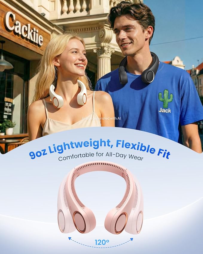 Gaiatop Portable Neck Fan Rechargeable, Hands-Free Cooling, 23.5hrs Runtime | Battery Powered Personal Wearable Fan Quiet, Summer Outdoor Travel Essentials, Birthday Gifts for Women Teen Girls, Pink