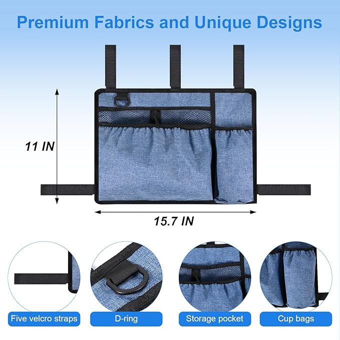 Xlajiao Walker Bag with Cup Holder, Premium Walker Basket for Folding Walker, Foldable Walker Storage Bags for Seniors with Big Capacity & Water Resistant, Blue