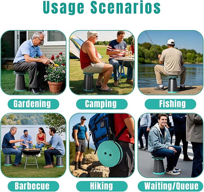 Collapsible Stool, Foldable Stool & Portable Collapsible Seat | Pop up stool extends from 2.4 to 17.5 in, with a 9.7 in seat, PP body and shoulder strap for adults, camping and travel.