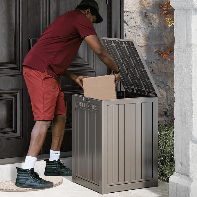 Package Delivery Box for Outside, 48 Gallon Storage with Lockable Secure, Large Double Wall Resin Outdoor Package Delivery Waterproof Deck