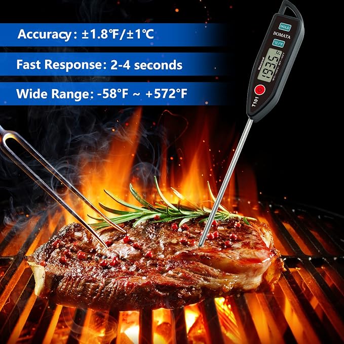 BOMATA Digital Water Thermometer for Liquid, Meat, Cooking, IPX7 Waterproof | Instant Read Food Thermometer, 5in Long Probe for Candle, Water, Meat, BBQ! T101 (Black Color)…