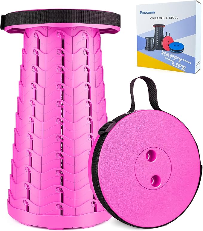Upgraded Folding Stool Lightweight Yet More Sturdy with Load Capacity 400lbs Portable Collapsible Stool for Camping Fishing Hiking BBQ (Pink)