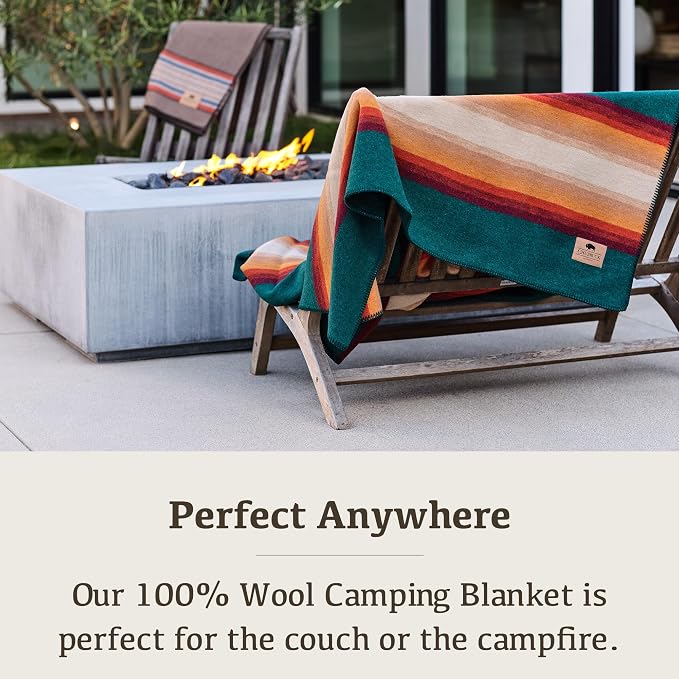 Chubbuck 100% Wool Blanket Camping (60" x 84") - Large Warm Blankets for Camping, Emergency, Outdoor Concerts and Home Use - Fire Retardant Blanket, Soft and Warm Blankets for Winter (Turf)