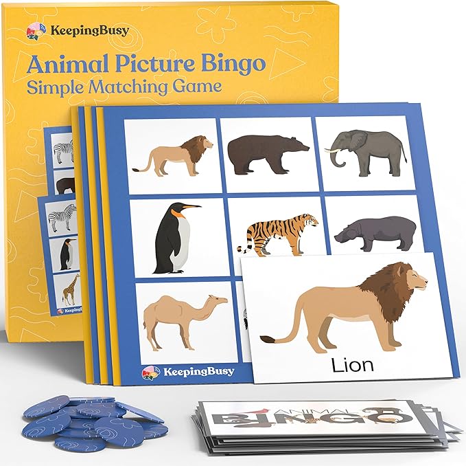 Keeping Busy Animal Bingo Games | Dementia Activities for Seniors Dementia Products for Elderly Alzheimers Products for Elderly Reusable Bingo Cards Reusable Chips & 6 Board Set Alzheimers Activities