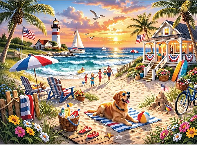 500 Piece Puzzles for Adults, Beach Sunset Jigsaw Puzzles 500 Pieces | Puppy Animal Puzzles for Adults 500 Pieces, Summer Vacation Nature Jigsaw Puzzle for Adult Seniors, Toy Game Gift Activity