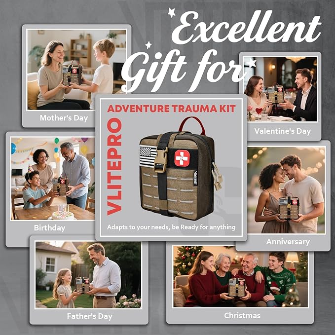 144 Pcs Advanced Trauma First Aid Kit - Emergency Camping Gear with Tourniquet, Compression Bandage, 36" Splint | Portable Survival Gear for Outdoor, Home, Camping- Gift for Husband Dad and Wife-Brown