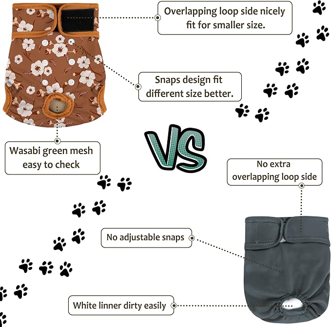 Female Dog Diapers 5Pcs - Premium Reusable Diapers for Doggie in Heat - Highly Absorbent Dog Diapers Female for Pet Incontinence with Adjustable Snaps, Breenish Lily Flower, L