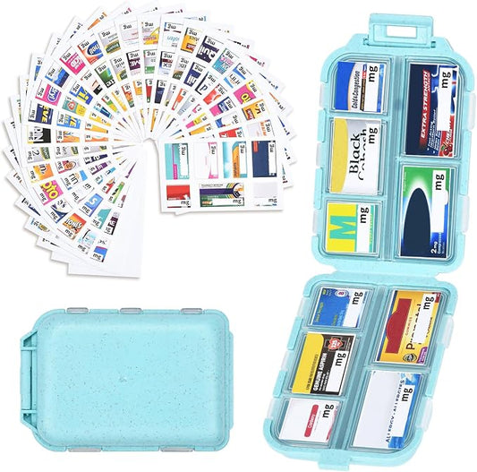 Blue 189-Label Pill Organizer - Travel Medicine Case with Compact Pill Box & Labels (1 Pack)